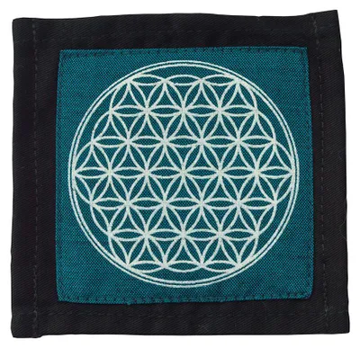 Produktbild von Untersetzer "Blume des Lebens" Baumwolle türkis 10x10cm