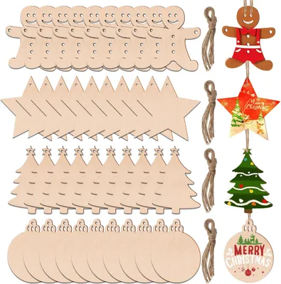 Imagen del producto de Colgadores de madera para Navidad - Juego de 40 - Colgadores de madera para pintar - Decoraciones navideñas para colgar
