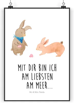 Produktbild von Mr. & Mrs. Panda Bild Hasen Muschel DIN A3 - Weiß - Geschenk, Kunstdruck, Wandbild, wanddeko, Meer, BFF, Muttertag, poster, Beste Freundin, Strand, drucke