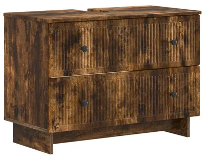 Imagen del producto de vidaXL Mueble para lavabo EDE, color roble ahumado, 82 x 41 x 59 cm, material: tablero de partículas