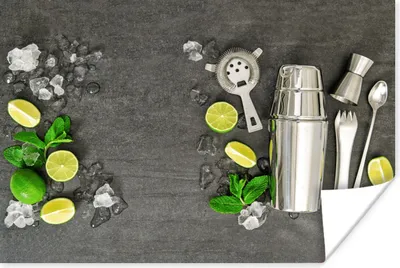 Produktbild von MuchoWow® Poster Cocktailshaker - Eiswürfel - Obst 60x40 cm - Schlafzimmerdekoration