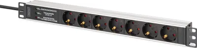 Produktbild von DIGITUS Steckdosenleiste 7-fach 19" Alu. 1HE 2m schwarz