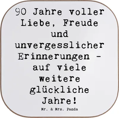 Produktbild von Mr. & Mrs. Panda Untersetzer Glas Spruch 90. Geburtstag Liebe Freude - Weiß - Geschenk, unvergessliche Momente, gläseruntersetzer, Coaster, Erfahrungen, Erinnerungen