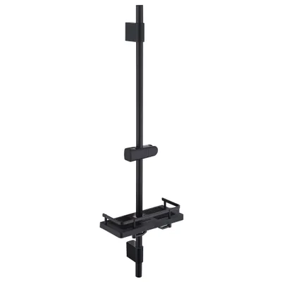 Produktbild von Duschstange Edelstahl mit Ablage, 90cm höhenverstellbar, ohne Bohren, Frei kombinierbar mit Handbrause oder Badewannenarmatur, Schwarz