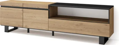 Image de COZY Meuble TV, Banc Télé, 200x35x57cm, Pour les TV jusqu'à 80", Chêne et noir