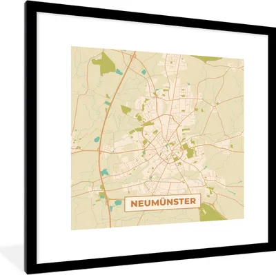 Produktbild von MuchoWow® Gerahmtes Poster Neumünster - Jahrgang - Karte - Stadtplan 40x40 cm - Poster mit Schwarzem Bilderrahmen Wandposter Rahmen Foto Bilder - Poster - Plakat im Rahmen