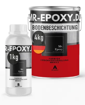 Produktbild von Mr. Epoxy Epoxidharz Bodenbeschichtung (5 kg, RAL 3020 Verkehrsrot) - 2K Betonfarbe für Garagen, Keller & Werkstatt Boden - Flüssigkunststoff Epoxid Grundierung und Bodenversiegelung