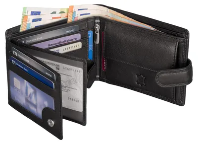Produktbild von Leder Geldbörse Herren Portemonnaie RFID Querformat Geldbeutel Echtleder (9903) Schwarz