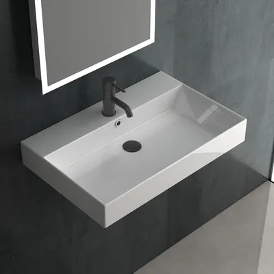 Produktbild von Alpenberger Waschbecken Gäste WC | Aufsatzwaschbecken mit Hahnloch | Waschtisch Bad Waschplätze | Keramik Handwaschbecken 70 cm Breit | Gästewaschbecken Badezimmer | Hängewaschbecken Wandmontage