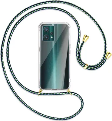Produktbild von Handykette Backcover-Schutzhülle mit Band (Metall goldfarben) für Realme 9 Pro Plus 5G - grün/blau/weiß