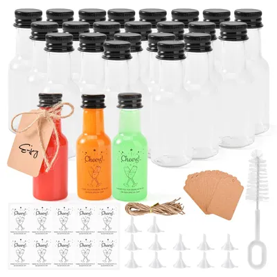 24er Set 25 ml Mini-Plastikflaschen mit Deckel, Trichter & Etiketten
