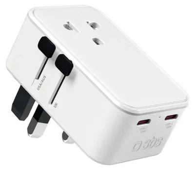 Produktbild von SBS Universeller Reiseadapter Slim, 15 W, mit 2 USB-C-Anschlüssen und 1 USB-A-Anschluss