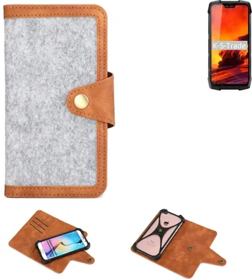 Produktbild von K-S-Trade Handyhülle kompatibel mit Blackview BV9700 Pro Schutzhülle Filz-Hülle Kunst-Leder hellgrau braun (1x)