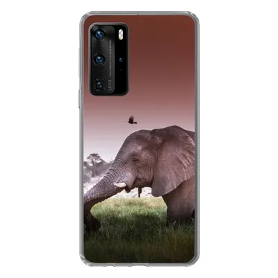 Produktbild von MuchoWow® Handyhülle Schutzhülle Hülle für Huawei P40 Pro Elefant - Gras - Sonne - Tiere Silikon Softcase Handy Hülle - Schutz