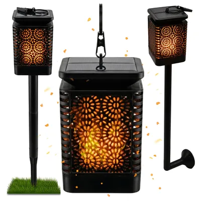 Zdjęcie produktu dla 3w1 LED solarna lampa ogrodowa, latarnia, latarnia z efektem płomienia IP65 65,5 cm do użytku na zewnątrz, podwórka, ogrody, trawniki BLIXTAR