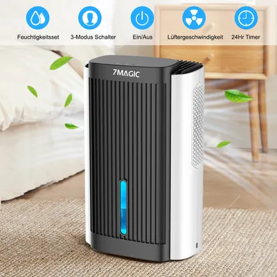 Produktbild von 7MAGIC Elektrischer Luftentfeuchter klein, 2800ml Raumentfeuchter leise für Schlafzimmer, Mit 7 Farben Nachtlicht & 24H Timer, Weiß und Schwarz