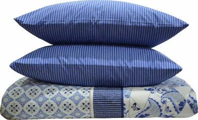 Produktbild von 3 tlg Baumwolle Renforce Bettwäsche 200x200 blau weiß gestreift Wendebettwäsche