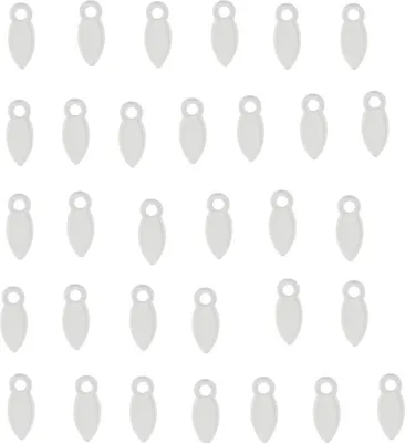 A grid of small, white, leaf-shaped charms with a loop at the top.