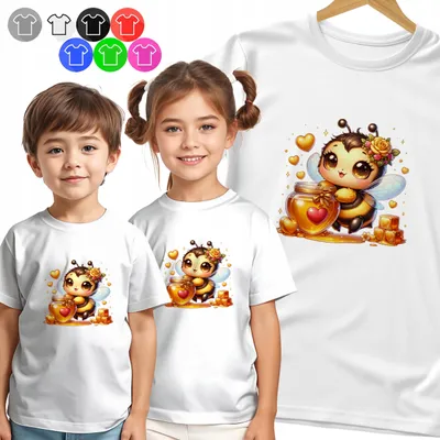 Zdjęcie produktu dla Koszulka Dziecięca T-Shirt - Pszczółka - Walentynki Serce Wzór - Xxs