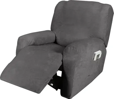 Produktbild von 4 Stück Samt Stretch Recliner Sofa Schonbezüge Abdeckung Möbelschutz für 1 Sitzer Couch,Dunkelgrau