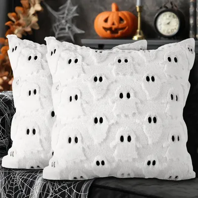 2er-Set Halloween-Geisterkissenbezüge, Plüsch, 40x40 cm, weiß
