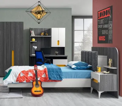 Produktbild von Komplett Jugendzimmer Set Kinderbett Kleiderschrank Kommode Möbel