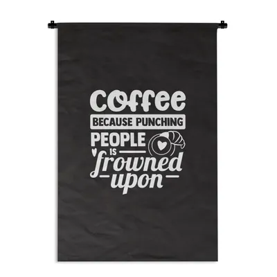Produktbild von MuchoWow® Wandteppich Wandbehang Kaffee - Zitate - Schwarz 120x180 cm Tapisserie Dekoration Wandtuch - Schlafzimmer - Dekorationen für das Haus