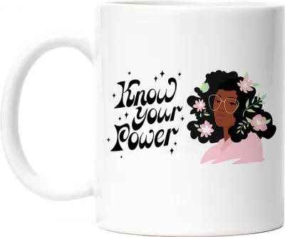 Produktbild von Know Your Power Tasse Spruch Motiv Geschenk für Superheldinnen Frauenpower Frauentag Feminismus