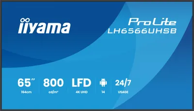 Zdjęcie produktu dla iiyama LH6566UHSB-B1AG, Płaski panel Digital Signage, 165,1 cm (65"), LCD, 3840 x 2160 px, Wi-Fi, 24/7