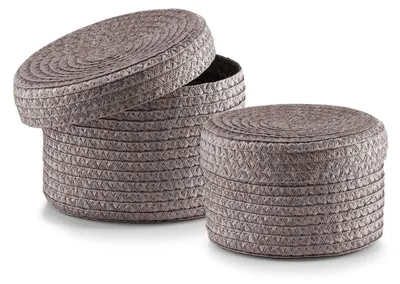 Produktbild von Zeller Korb-Set mit Deckel, 2-teilig ; Form: Rund, Material: Polypropylen ; Farbe: Grau ; Maße (Ø x H): Ø16 cm x 10 cm und Ø 17 cm x 12 cm