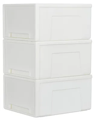 Produktbild von Cetomo 50L*3 Schubladenbox, Kunststoff Aufbewahrungsbox mit Schubladen, Stapelbar Schubladenschrank für Kleiderschrank, Schlafzimmer, Wohnheim, Büro, Leicht zu ziehen, Weiß, 50L-3er Set
