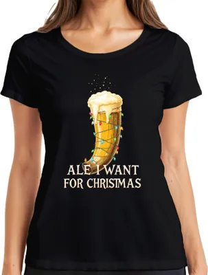 Produktbild von Ale I Want For Christmas Wikinger Trinkhorn Bier Geschenk lustig Damen T-Shirt, Schwarz, S
