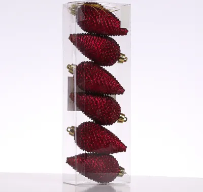 Christbaumschmuck ZAPFEN - Weihnachtsbaumschmuck - bruchfest - glitzernd - H:8cm - weinrot - 6er Set