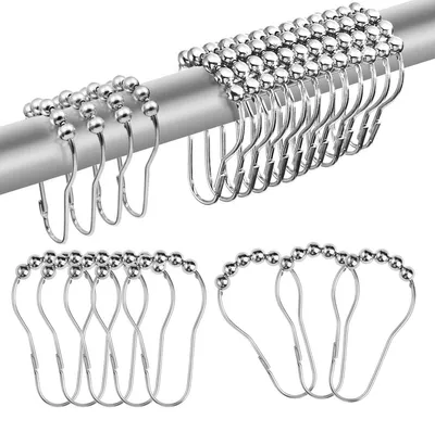 Produktbild von Duschvorhangringe Duschvorhangklammern - 24 Stück - Edelstahl - 7,5 x 4 cm - Silber - Für Duschvorhangstangen bis 3,6 cm