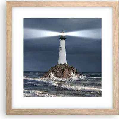 Produktbild von Gerahmtes Poster - Rahmen in heller Eiche - Leuchtturm Meer - 30x30 cm - Wand Bild - Wanddeko - Wandbilder - Kunstposter - Wandposter - Bilderrahmen - Bilder - Kunstdruck - Wandbild - P2NAC30x30-3550