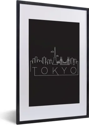 Produktbild von MuchoWow® MuchoWow® Gerahmtes Poster Skyline "Tokio" weiß auf schwarz 40x60 cm - Poster mit zchwarzem Bilderrahmen - Poster in Rahmen