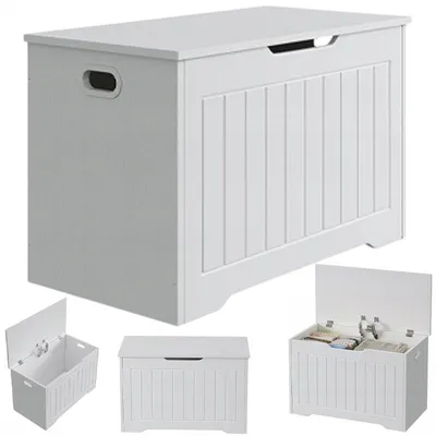 Image de Coffre de rangement blanc pour linge de lit et textiles – 76 cm, style loft