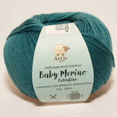 Immagine prodotto di Baby Merino Extrafine Art'is Yarn 100% lana | Senza mulesing e superwash (50 g / 200 m) (71 blu-verde)