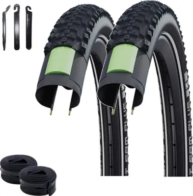 Produktbild von 2 x Schwalbe Smart Sam Plus Performance E-50 DD Greenguard Schwarz-Reflex 57-584 (27.5 x 2.25") + 2 x Schwalbe Schläuche DV19 inkl. Reifenheber