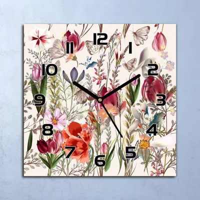 Produktbild von Wanduhr Echt-Glas-Küchenuhr Bunte Wiese Blumen Quarz 30x30 Deko Bilder