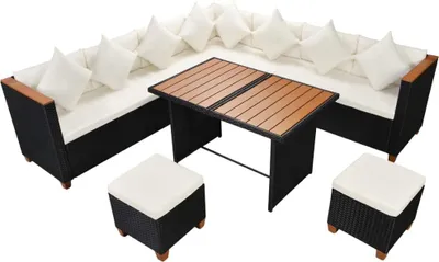 Produktbild von vidaXL 7-tlg. Garten-Lounge-Set mit Auflagen Poly Rattan Schwarz