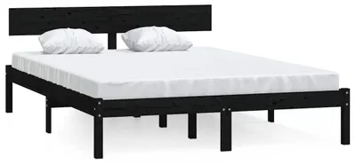 Image de vidaXL Lit en bois massif noir 120x190 cm
