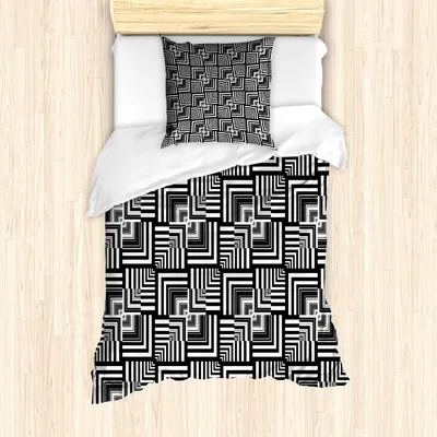 Produktbild von ABAKUHAUS Schwarz und weiß Mantele, geometrische Kunst, Milbensicher Allergiker geeignet mit Kissenbezügen, 135 cm x 200 cm - 80 x 80 cm, Schwarz-Weiss