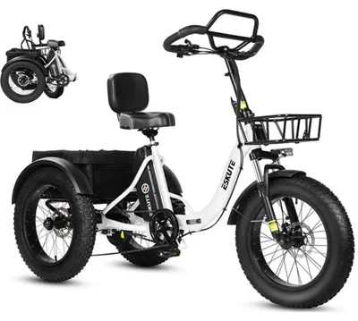 Image de Triporteur électrique de transport - T302 Pro - Triporteur électrique pliable pour adultes - Batterie amovible 48V 20,8Ah - Moteur de 250W - Vitesse maximale de 25 km/h - Autonomie de 50 à 80 km - Roues de 50 cm - Blanc