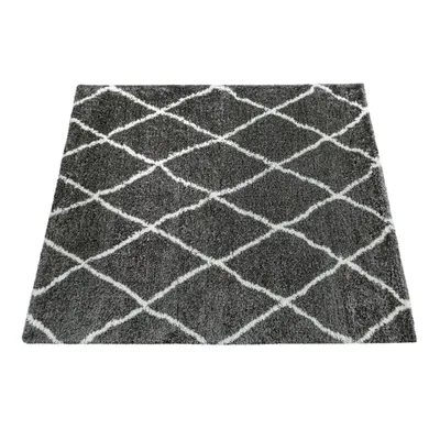 Image de Tapis gris Salon Doux et moelleux Motif losanges Shaggy Flokati Poils longs Dimensions 60 x 90 cm