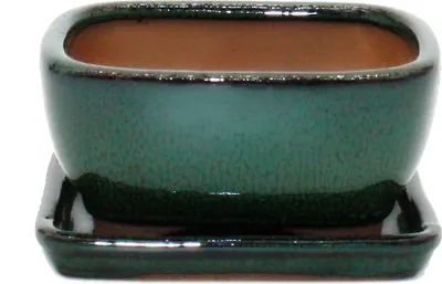 Zdjęcie produktu dla miska bonsai ze spodkiem rozmiar 1 - zielona - prostokatna - model gb5 - dl. 12 cm - szer. 9,5 cm - wys. 5,5 cm