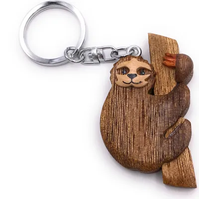 Image de Onwomania Porte-clés en bois Paresseux sur branche Mammifère Animal Pendentif Charm