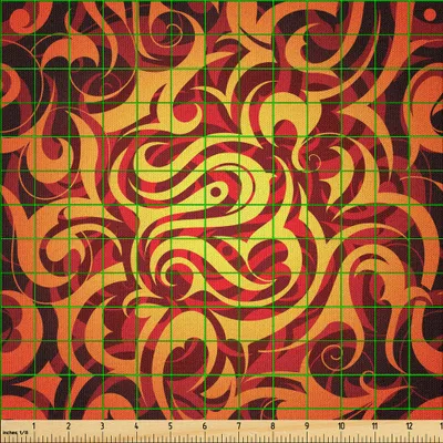 Image de ABAKUHAUS Tissu microfibre abstrait vendu au mètre, motif floral surréaliste avec un design tourbillonnant de courbes et de feuillage dans des couleurs chaudes, 1 m (230 x 100 cm), jaune orange noir