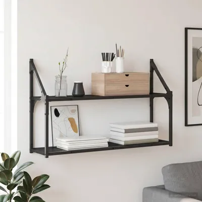 Produktbild von Möbel Wandregal Wandhalterung Schwarz Eichen-Optik 80 x 21 x 51 cm - Wandregale &57698