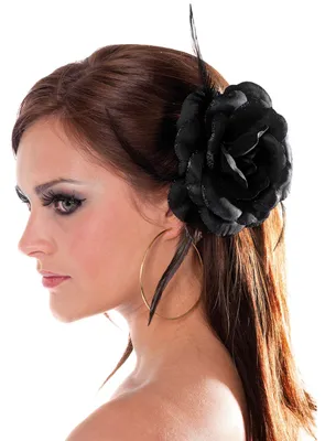 Produktbild von Schwarze Rose als Haarschmuck mit Haarclip & Haargummi